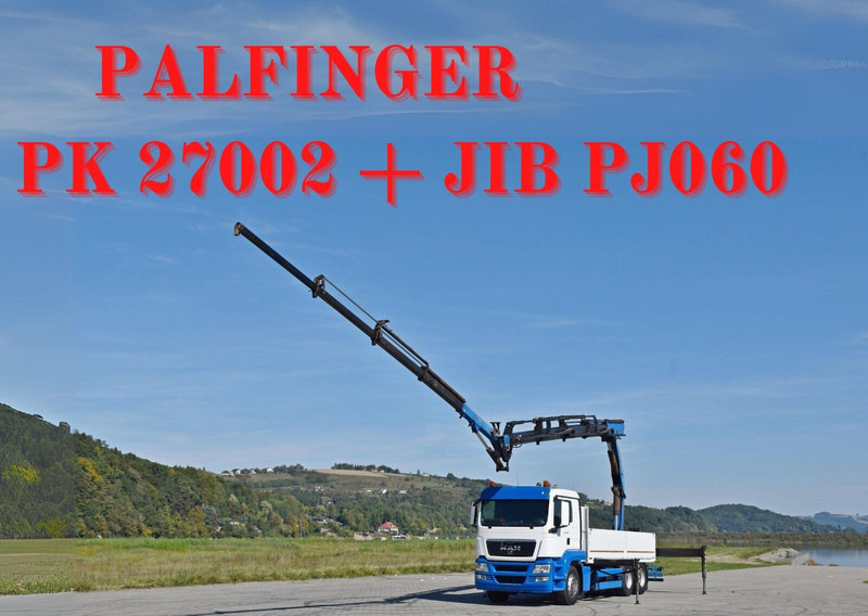 MAN TGS 26.480 * PK 27002 + JIB PJ060 + FUNK / 6x4 - Autocarro con pianale/ Cassone fisso, Camion con gru: foto 1 MAN TGS 26.480 * PK 27002 + JIB PJ060 + FUNK / 6x4 - Autocarro con pianale/ Cassone fisso, Camion con gru: foto 1