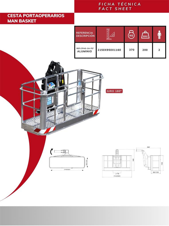 180º Self-leveling Aluminum Man Basket CPAG-2A-FE* - Attrezzatura per Gru per autocarro: foto 2 180º Self-leveling Aluminum Man Basket CPAG-2A-FE* - Attrezzatura per Gru per autocarro: foto 2