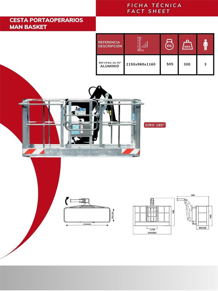 180º Self-leveling Aluminum Man Basket CPAG-3A-FE* - Attrezzatura per Gru per autocarro: foto 2 180º Self-leveling Aluminum Man Basket CPAG-3A-FE* - Attrezzatura per Gru per autocarro: foto 2