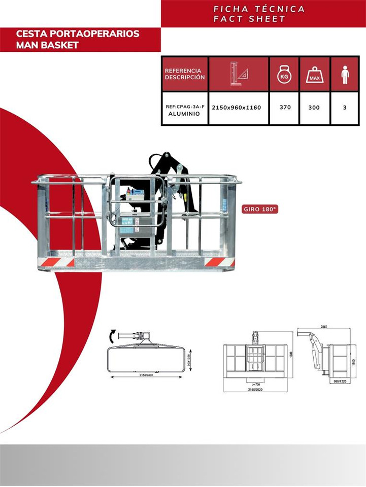 180º self-leveling aluminum man basket CPAG-3A-F - Attrezzatura per Gru per autocarro: foto 3 180º self-leveling aluminum man basket CPAG-3A-F - Attrezzatura per Gru per autocarro: foto 3