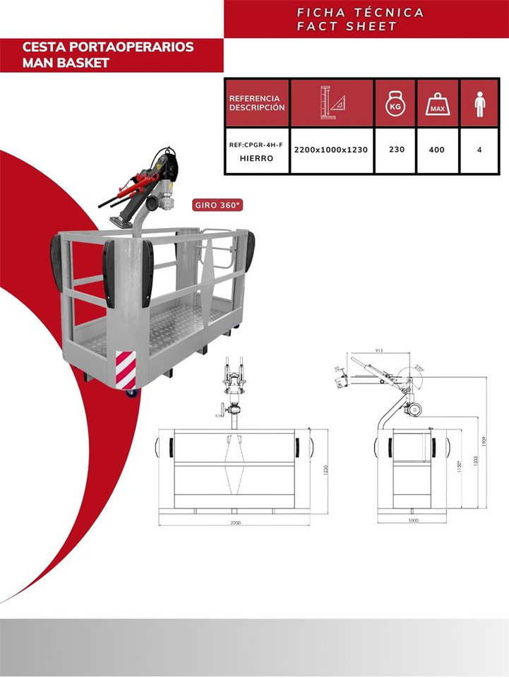 Rotating Iron Man Basket CPGR-4H-F - Attrezzatura per Gru per autocarro: foto 3 Rotating Iron Man Basket CPGR-4H-F - Attrezzatura per Gru per autocarro: foto 3