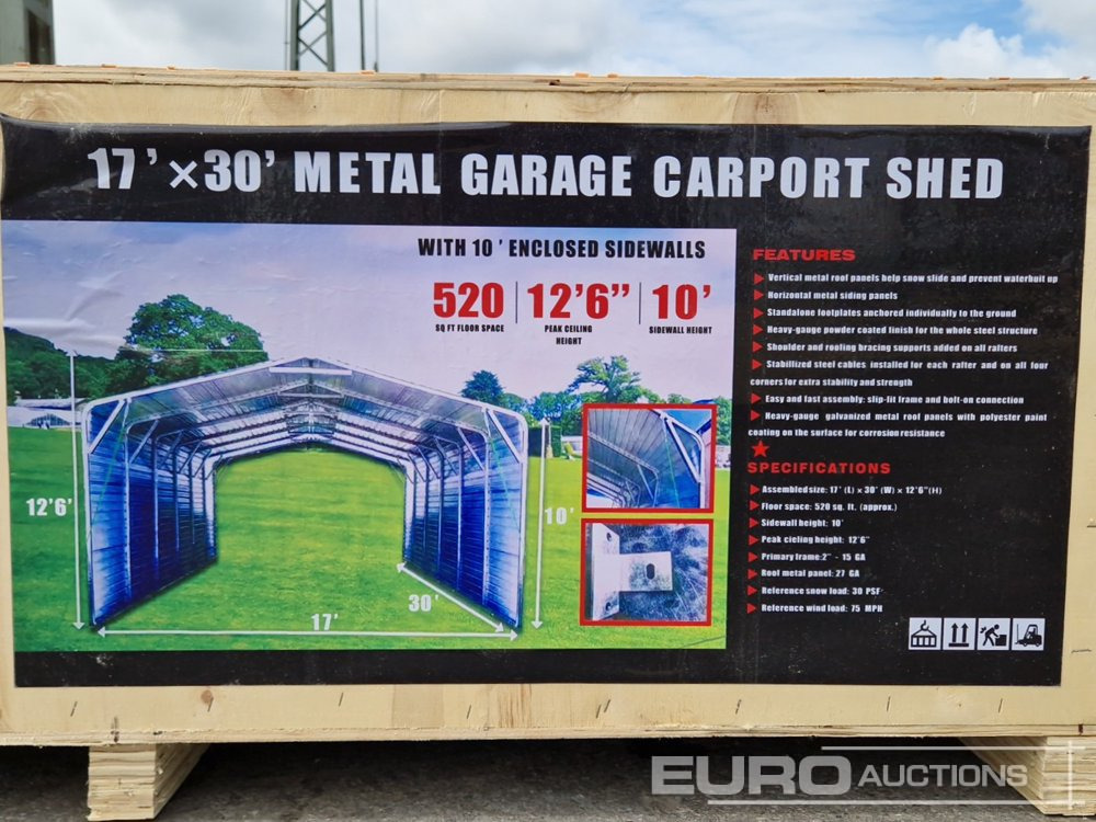Unused 2025 17'x30' Metal Garage Carport Shed in 2.1x1x0.6m Transport Box - Contenitore abitativo: foto 2 Unused 2025 17'x30' Metal Garage Carport Shed in 2.1x1x0.6m Transport Box - Contenitore abitativo: foto 2