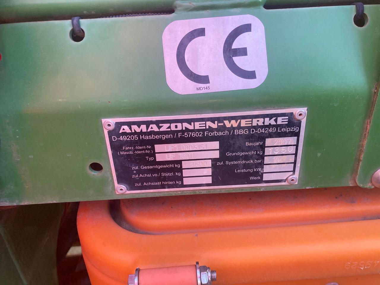 Amazone UF 1801 - Polverizzatore portato: foto 2 Amazone UF 1801 - Polverizzatore portato: foto 2