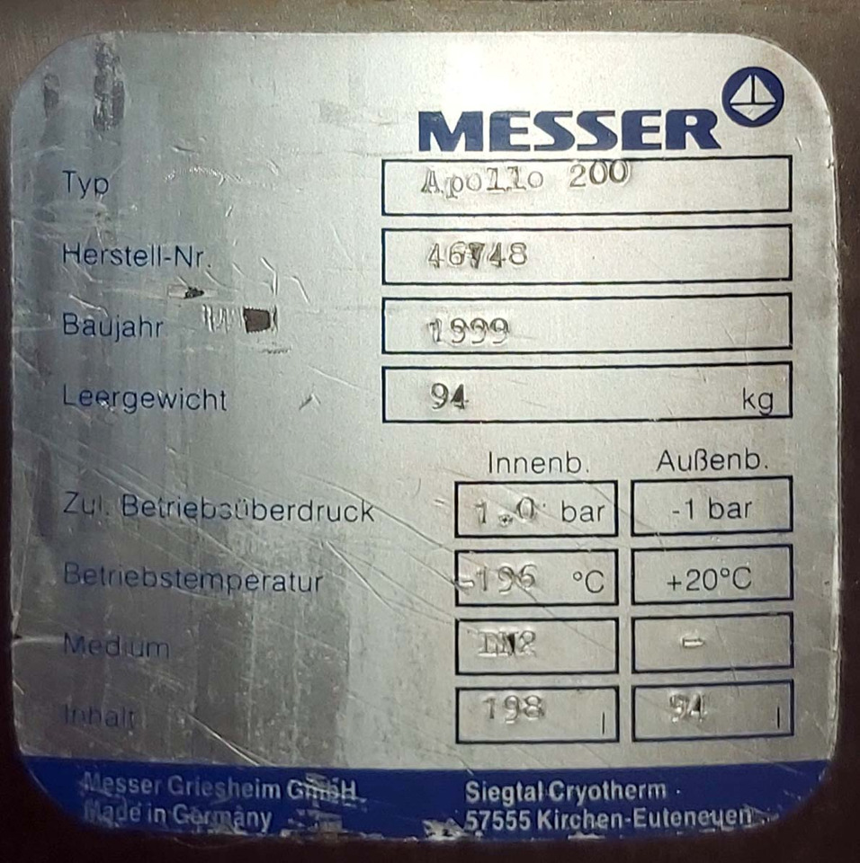 Cryotherm Apollo Dewar vessel cryogenic used for liquid nitrogen 200 liters - Serbatoio di stoccaggio: foto 3 Cryotherm Apollo Dewar vessel cryogenic used for liquid nitrogen 200 liters - Serbatoio di stoccaggio: foto 3