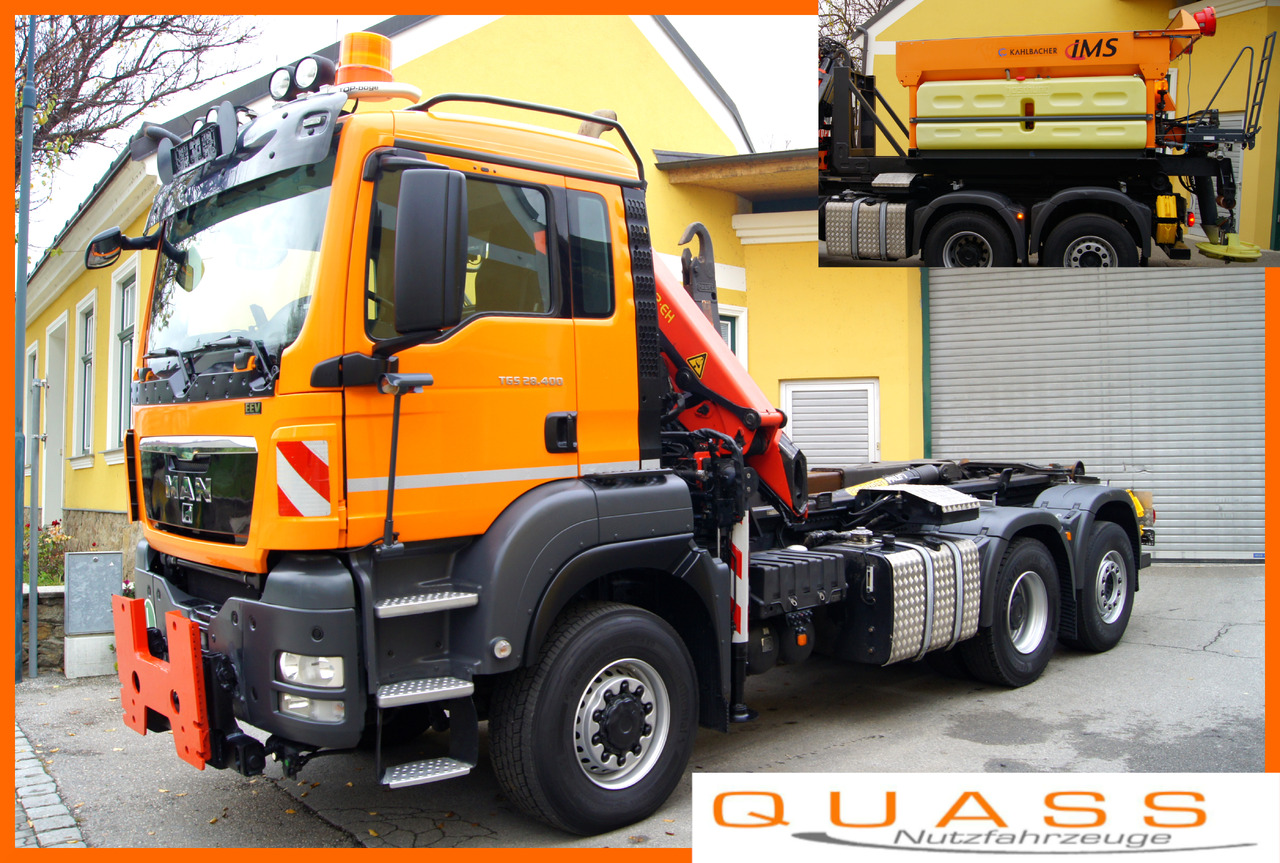 MAN TGS 28.400 BL 6x4-4/TÜV/PK12002/PALIFT/Winterdienst/Salzstreuer/Streuer/Schneepflug - Camion con gru: foto 1 MAN TGS 28.400 BL 6x4-4/TÜV/PK12002/PALIFT/Winterdienst/Salzstreuer/Streuer/Schneepflug - Camion con gru: foto 1