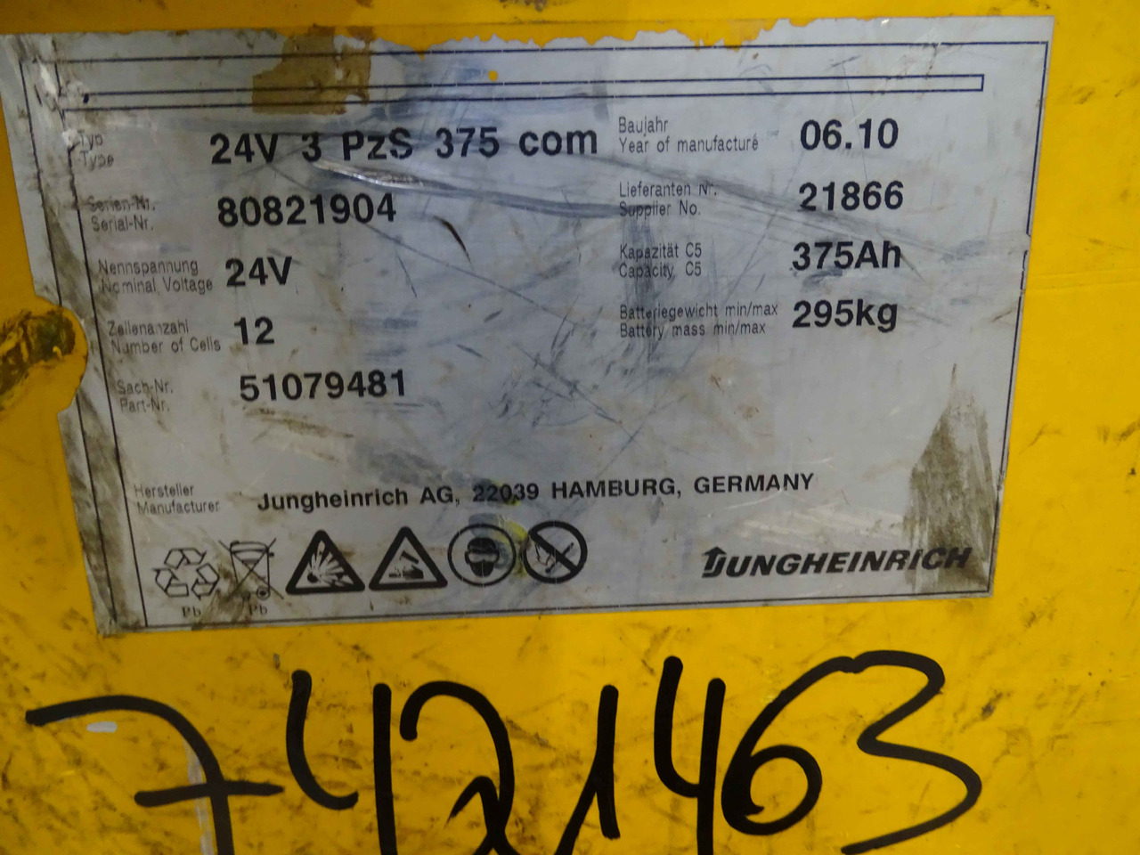 Jungheinrich 24V375AH - Batteria per Mezzo di movimentazione: foto 4 Jungheinrich 24V375AH - Batteria per Mezzo di movimentazione: foto 4