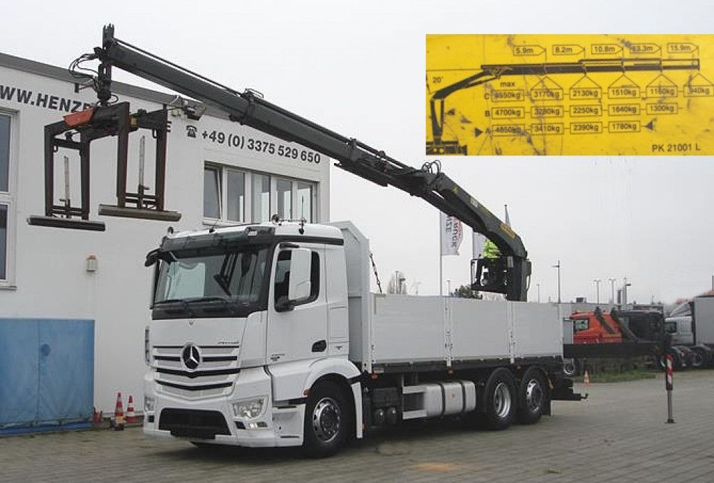 Autocarro con pianale/ Cassone fisso, Camion con gru Mercedes-Benz Antos 2543 L/6x2 Pritsche Heckkran: foto 1